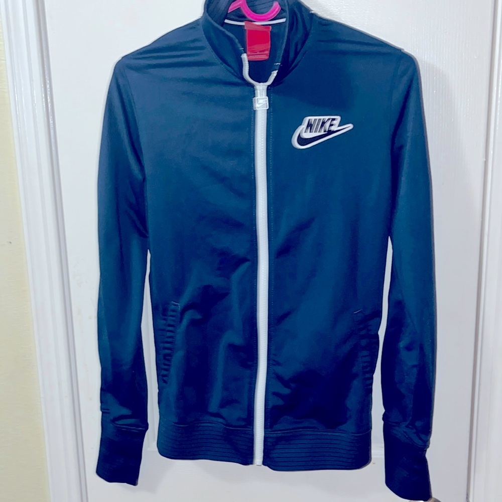 Nike Women's Blue and White Zip-up Track Jacket (medium)